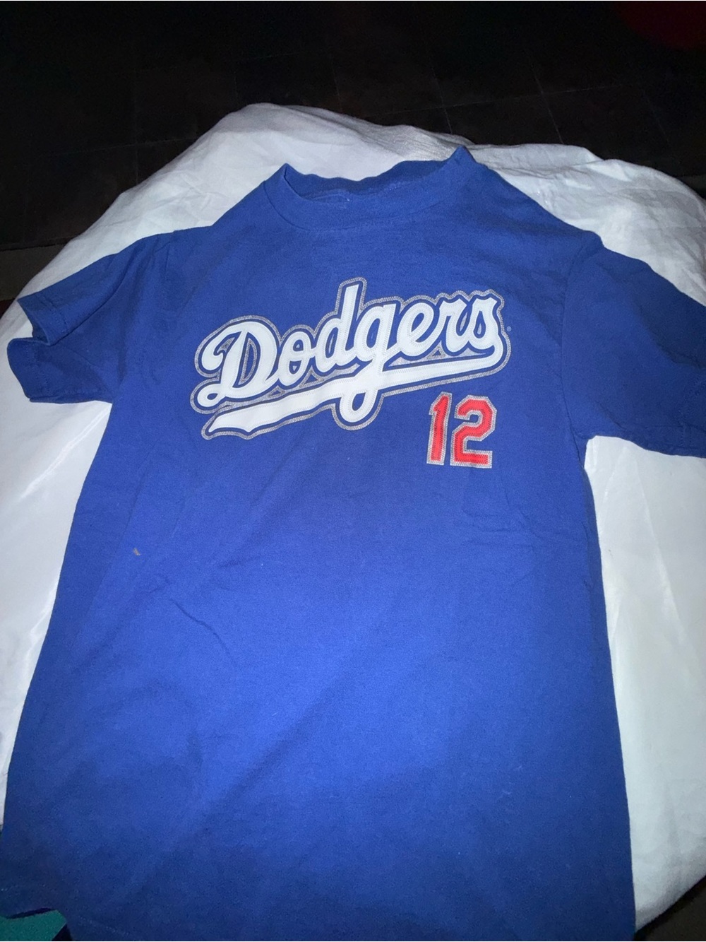 Blue Los Angeles Dodgers Graphic Tee with Number 12- Jeff Kent youth large